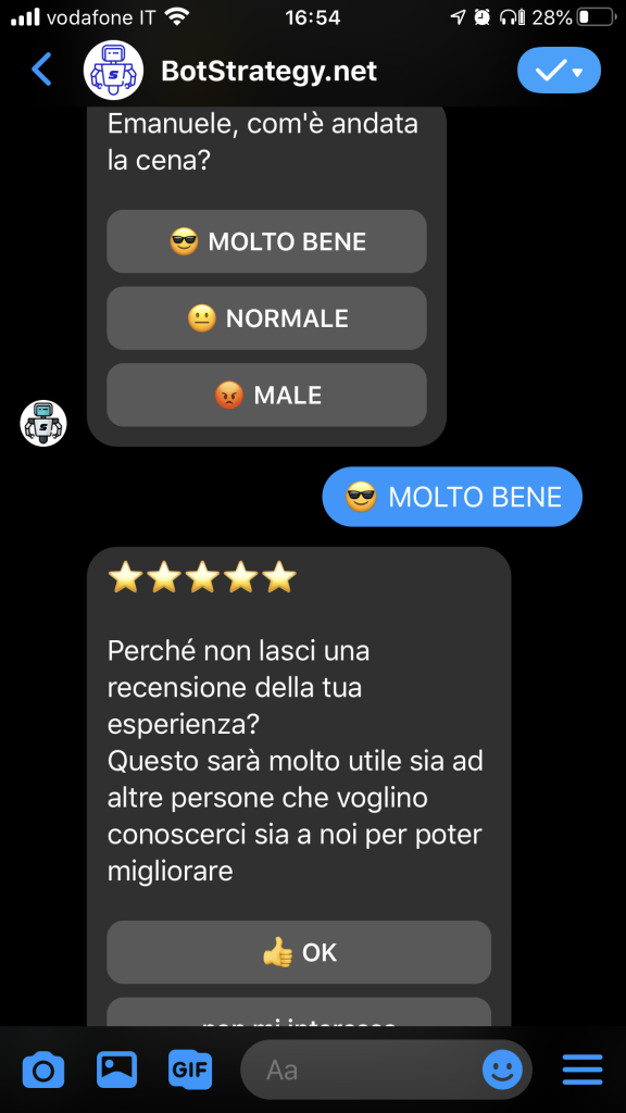 manychat richiesta recensione