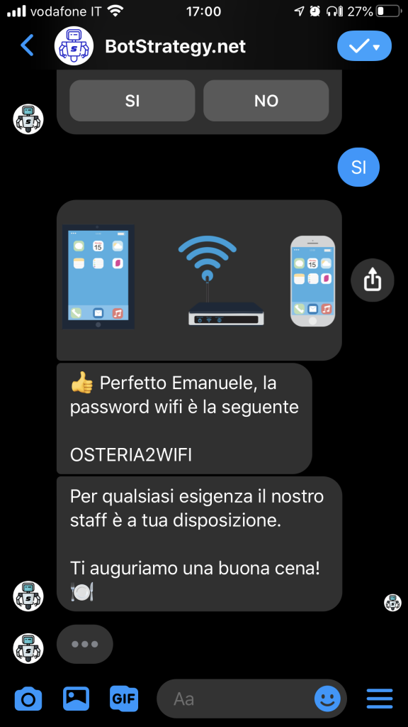 manychat emissione codice wifi