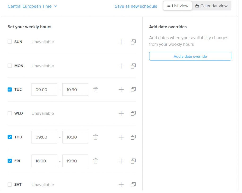 Calendly Scelta Fasce Orarie