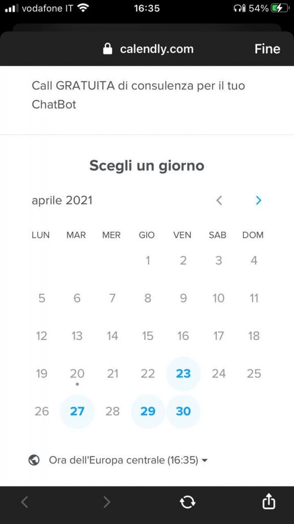 Manychat Webview Calendario