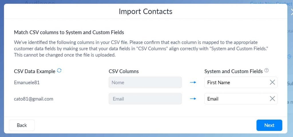 mappare i dati importati